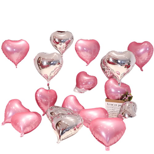 10pcs Pink Silver Love Balloons Set-0