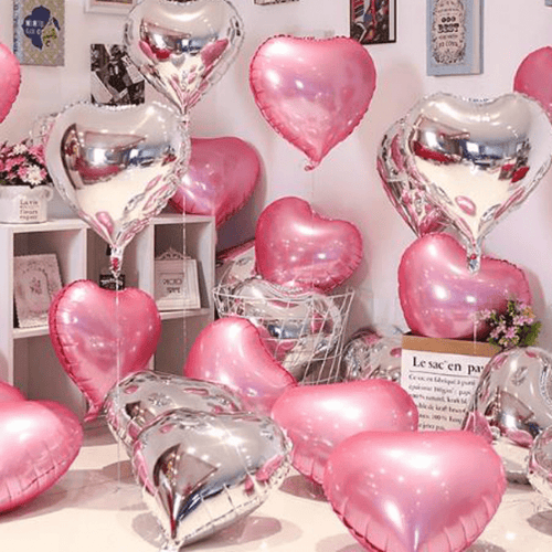 10pcs Pink Silver Love Balloons Set-1